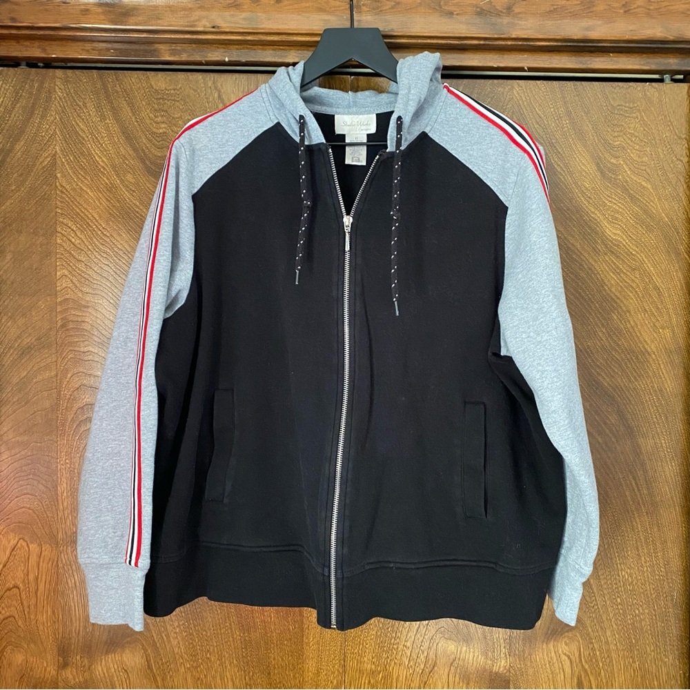 Vintage 90s Studio Works Women’s 1X Jacket Zipper Hoodie Stripe Detail Black